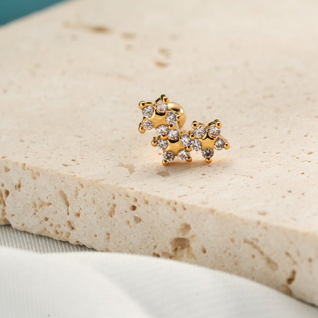 Piercing te De Cartílago Con Diseño De Estrellas En Cadena De Cobre Para Mujer