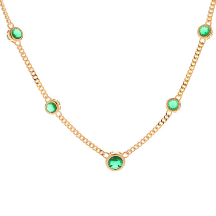 Collar Retro De Acero Titanio Cadena Con Colgante De Circón Verde