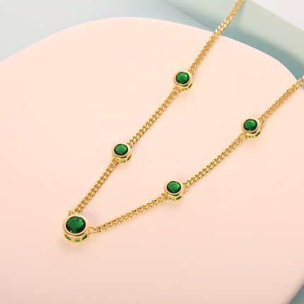 Collar Retro De Acero Titanio Cadena Con Colgante De Circón Verde