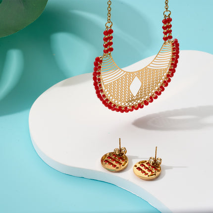 Collar Y Aretes Con Diseño De Abanico Y Detalles Calados Conjunto Bohemio