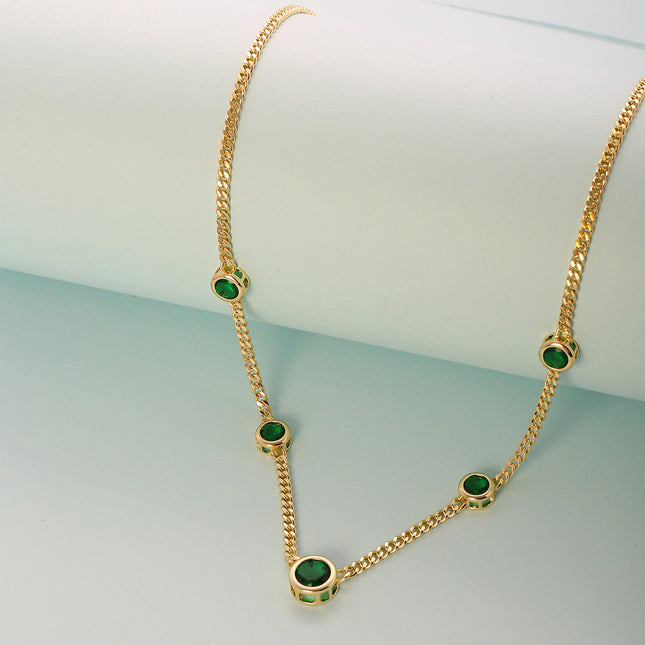 Collar Retro De Acero Titanio Cadena Con Colgante De Circón Verde
