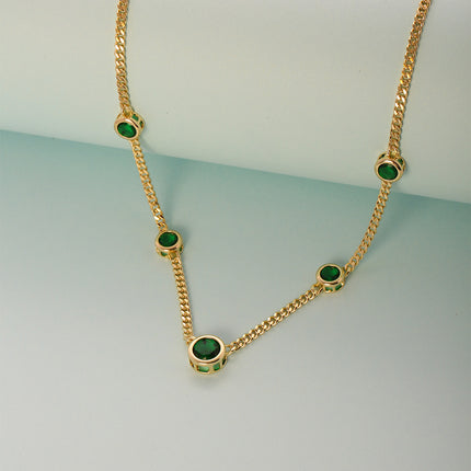 Collar Retro De Acero Titanio Cadena Con Colgante De Circón Verde