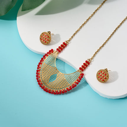 Collar Y Aretes Con Diseño De Abanico Y Detalles Calados Conjunto Bohemio