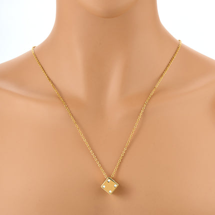 Collar Sencillo Con Dado Dorado A La Moda De Cadena Larga De Acero Inoxidable