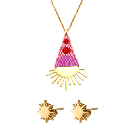 Collar En Dije Tejidos Con Cuentas Y Aretes De Sol Conjunto Bohemio