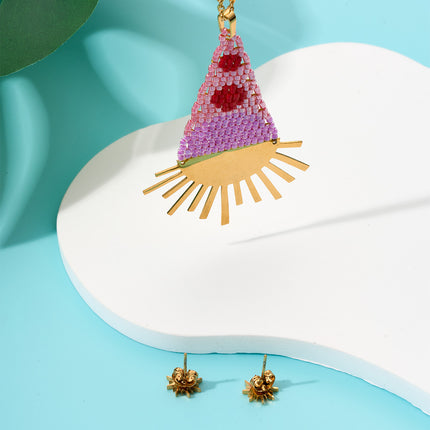 Collar En Dije Tejidos Con Cuentas Y Aretes De Sol Conjunto Bohemio