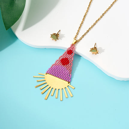 Collar En Dije Tejidos Con Cuentas Y Aretes De Sol Conjunto Bohemio