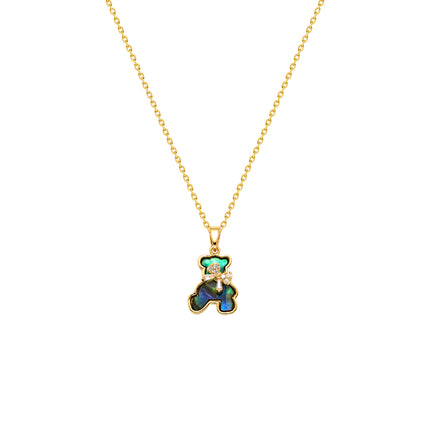 Collar De Acero Inoxidable Con Colgante De Oso De Colores De Cobre Y Circón De Moda