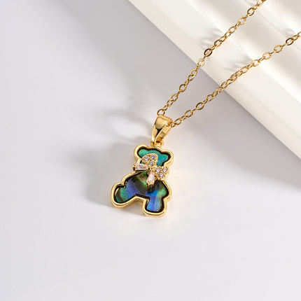 Collar De Acero Inoxidable Con Colgante De Oso De Colores De Cobre Y Circón De Moda