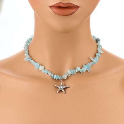 Collar De Estilo Especial De Piedra Natural Azul Con Colgante De Estrella De Mar De Moda