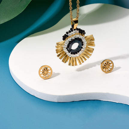 Collar Estilo Bohemio Con Cuentas Tejidas Aretes 18K