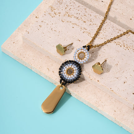 Collar Con Colgante Largo Y Aretes Dorados Vintage Conjunto Bohemio