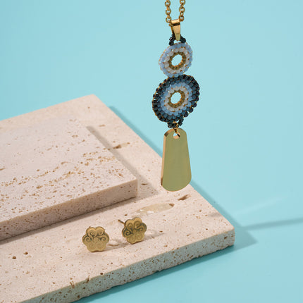 Collar Con Colgante Largo Y Aretes Dorados Vintage Conjunto Bohemio