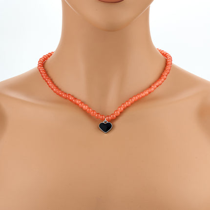 Collar De Cuentas De Vidrio Pequeño De Lujo Leve De Moda Con Colgante De Corazón
