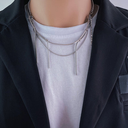 Collar De Cadena Con Borlas Multicapas Personalizada De Moda Moderna De Acero Inoxidable