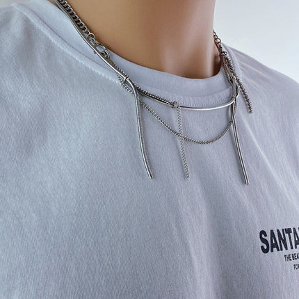 Collar De Cadena Con Borlas Multicapas Personalizada De Moda Moderna De Acero Inoxidable