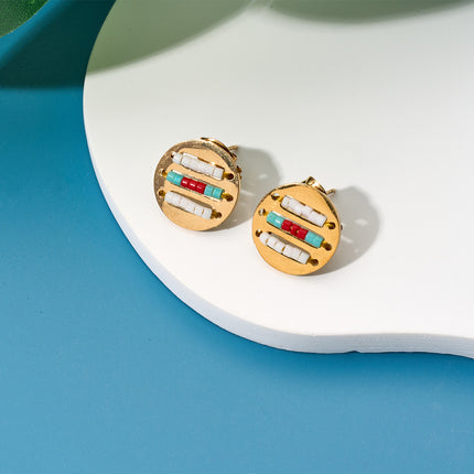 Collar Estilo Bohemio Étnico Con Cuentas Blancas Aretes Dorado Conjunto