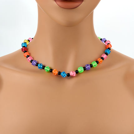 Collar De Cuentas Con Estilo De Dado Cuadrado Colorido De Moda Industrial Pesada