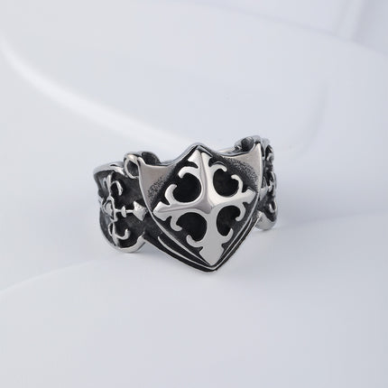 Anillo Con Diseño De Cruz Y Escudo Militar En Estilo Vintage Para Hombre De Acero Inoxidable