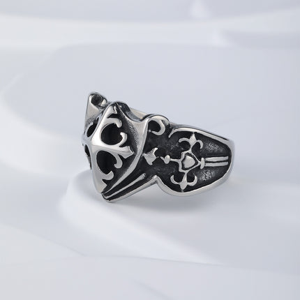 Anillo Con Diseño De Cruz Y Escudo Militar En Estilo Vintage Para Hombre De Acero Inoxidable