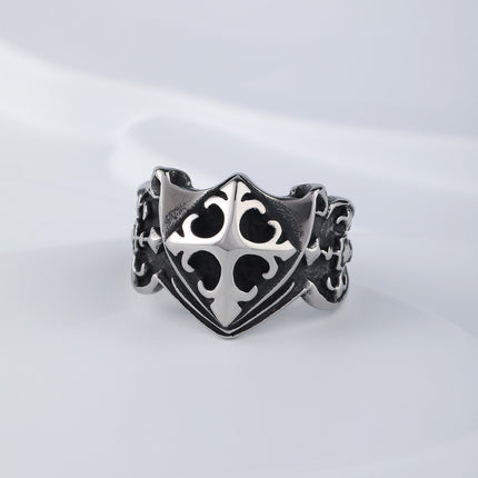 Anillo Con Diseño De Cruz Y Escudo Militar En Estilo Vintage Para Hombre De Acero Inoxidable