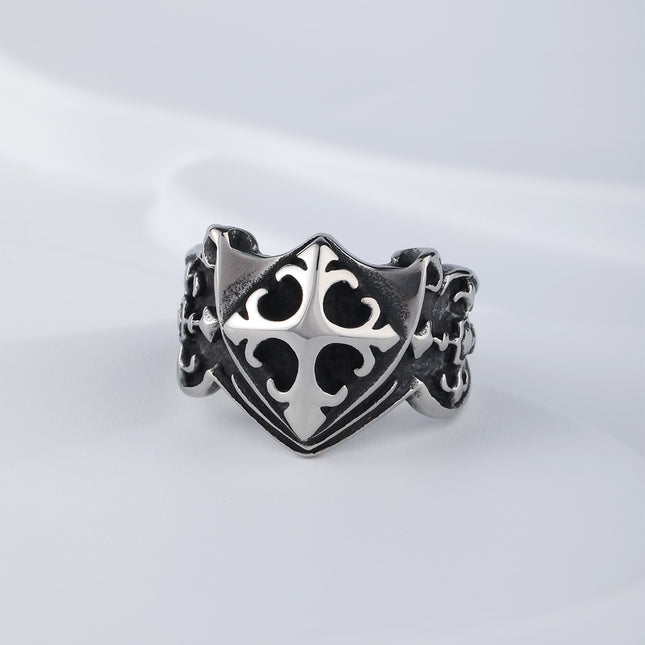 Anillo Con Diseño De Cruz Y Escudo Militar En Estilo Vintage Para Hombre De Acero Inoxidable