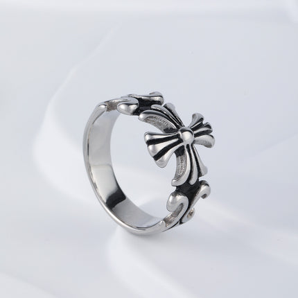 Anillo Con Diseño Geométrico De Cruz Y Acabado Vintage Para Hombre De Acero Inoxidable