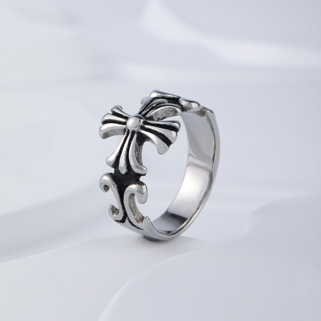 Anillo Con Diseño Geométrico De Cruz Y Acabado Vintage Para Hombre De Acero Inoxidable