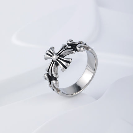 Anillo Con Diseño Geométrico De Cruz Y Acabado Vintage Para Hombre De Acero Inoxidable
