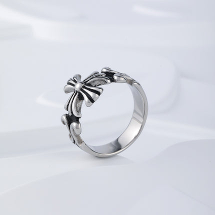 Anillo Con Diseño Geométrico De Cruz Y Acabado Vintage Para Hombre De Acero Inoxidable