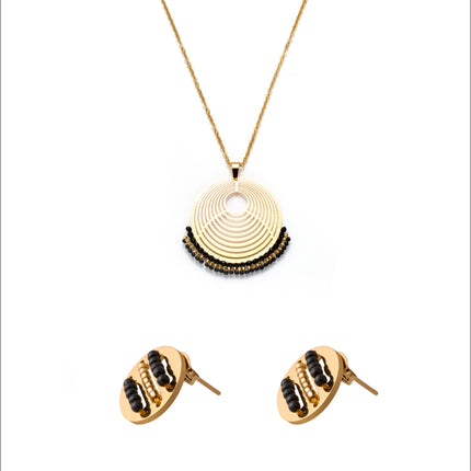 Collar Bohemio Con Colgante De Círculos Y Cuentas Negras Aretes Conjunto