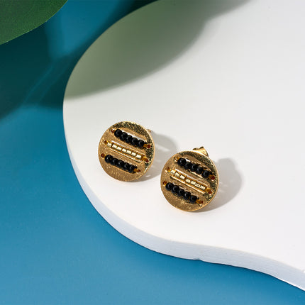 Collar Bohemio Con Colgante De Círculos Y Cuentas Negras Aretes Conjunto