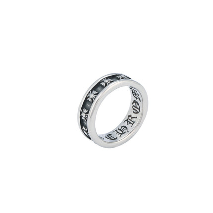 Anillo Con Diseño Masculino De Símbolo Floral Vintage Con Acabado Envejecido De Acero Inoxidable