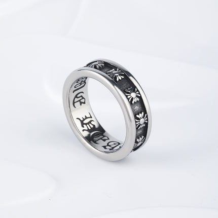 Anillo Con Diseño Masculino De Símbolo Floral Vintage Con Acabado Envejecido De Acero Inoxidable