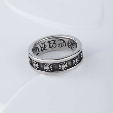 Anillo Con Diseño Masculino De Símbolo Floral Vintage Con Acabado Envejecido De Acero Inoxidable