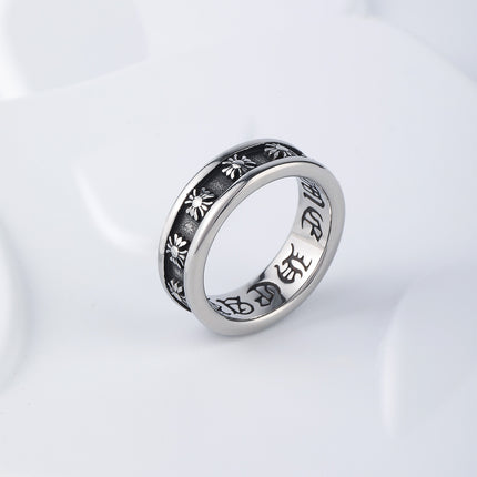 Anillo Con Diseño Masculino De Símbolo Floral Vintage Con Acabado Envejecido De Acero Inoxidable