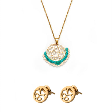 Collar De Corazones Con Cuentas Y Aretes De Corazon Juego Bohemio
