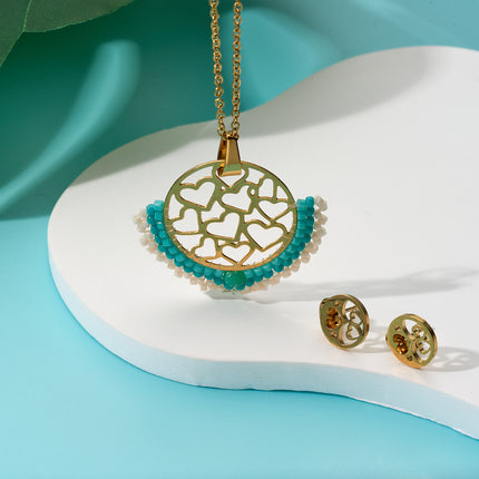 Collar De Corazones Con Cuentas Y Aretes De Corazon Juego Bohemio