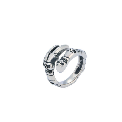 Anillo Ajustable Con Diseño De Calavera Larga Para Hombre De Acero Inoxidable