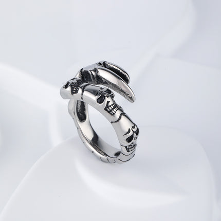 Anillo Ajustable Con Diseño De Calavera Larga Para Hombre De Acero Inoxidable
