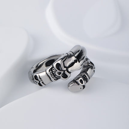 Anillo Ajustable Con Diseño De Calavera Larga Para Hombre De Acero Inoxidable