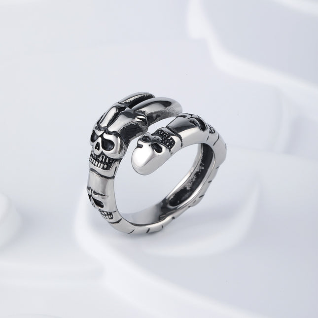 Anillo Ajustable Con Diseño De Calavera Larga Para Hombre De Acero Inoxidable