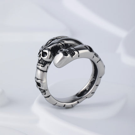 Anillo Ajustable Con Diseño De Calavera Larga Para Hombre De Acero Inoxidable