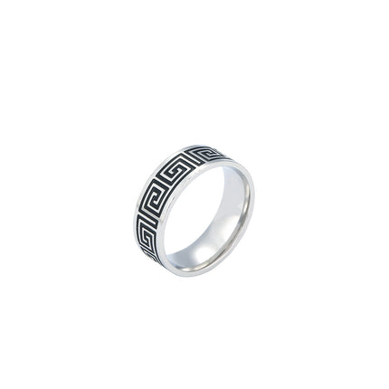 Anillo Con Diseño Griego Masculino Estilo Artesanía Industrial De Acero Inoxidable