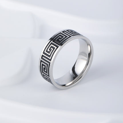 Anillo Con Diseño Griego Masculino Estilo Artesanía Industrial De Acero Inoxidable