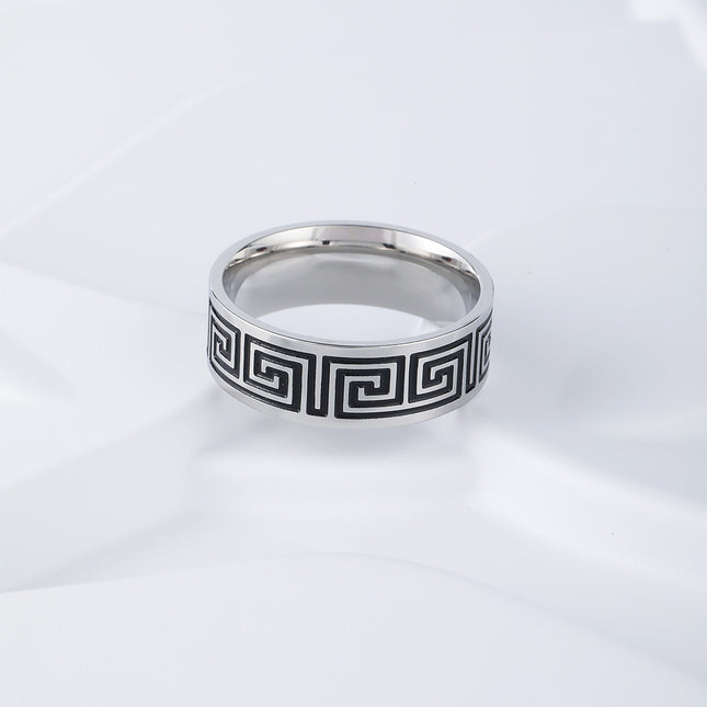 Anillo Con Diseño Griego Masculino Estilo Artesanía Industrial De Acero Inoxidable