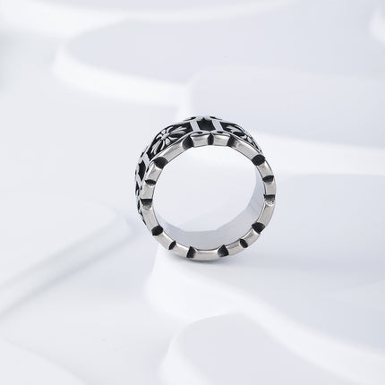 Anillo Con Diseño De Cruz Con Acabado Vintage Para Hombre De Acero Inoxidable
