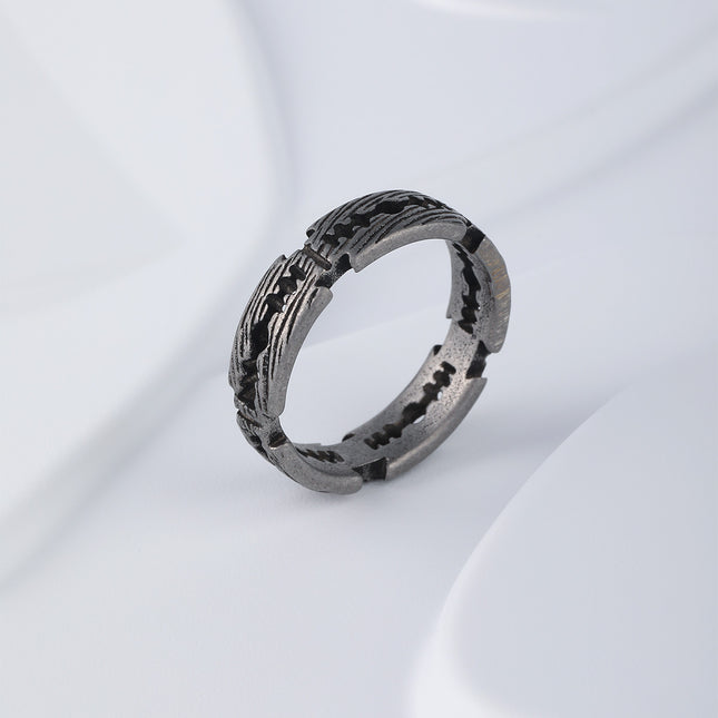 Anillo Con Diseño Grabado Detallado Y Acabado Hueco Vintage Para Hombre De Acero Inoxidable