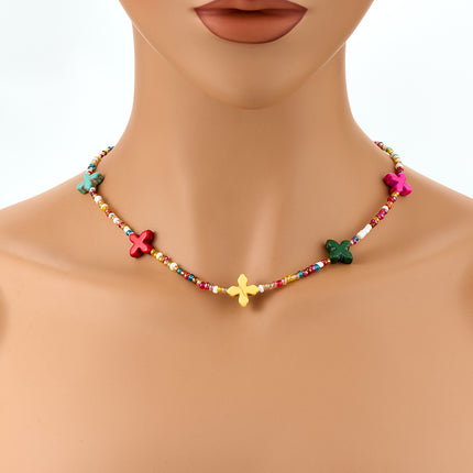 Collar De Cadena De Cuentas Con Accesorios De Flores De Estilo INS De Moda