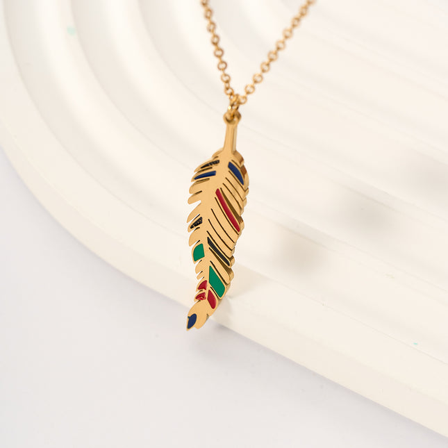 Collar De Colores De Acero Inoxidable Casual Con Colgante De Pluma